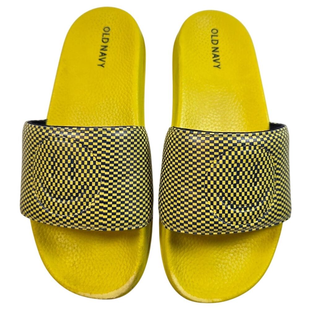 Old Navy Kids Summer Slides Yellow Black Smiley Face Size 3/4  Slip-On Shoes